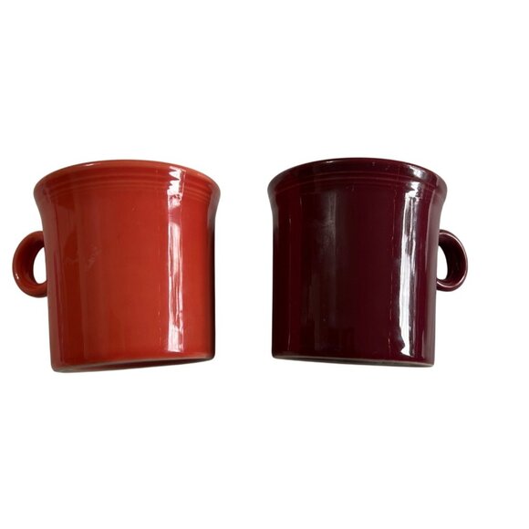 Fiesta Ware burgundy & Coral Ceramic Coffee Cups 8 Oz Set Of 2 Vintage - Picture 1 of 4